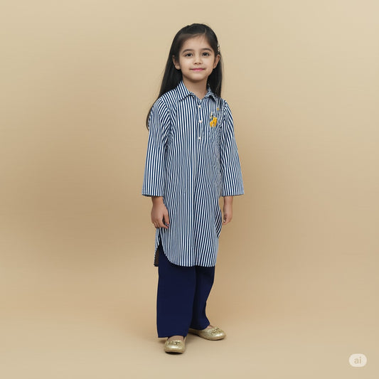Festive Stripes Kurta Shalwar(blue)