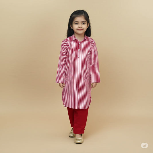 Festive Stripes Kurta Shalwar (red)
