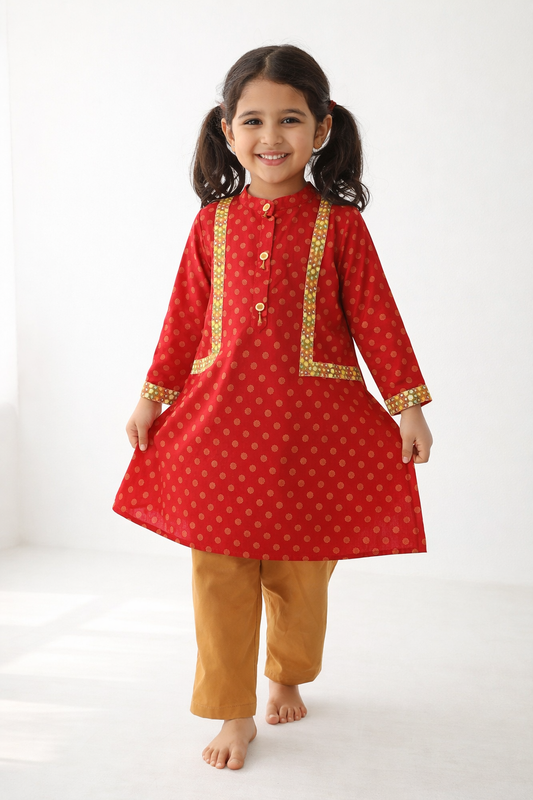 Trendy Red Girls Kurta Set (Casual Wear)