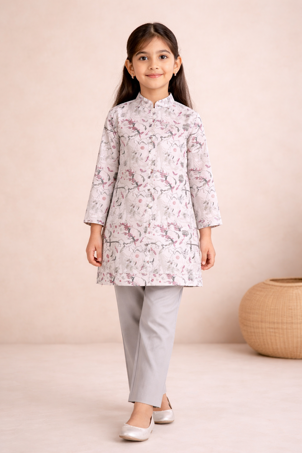 White Floral Print Kurta Set (Casual Wear)